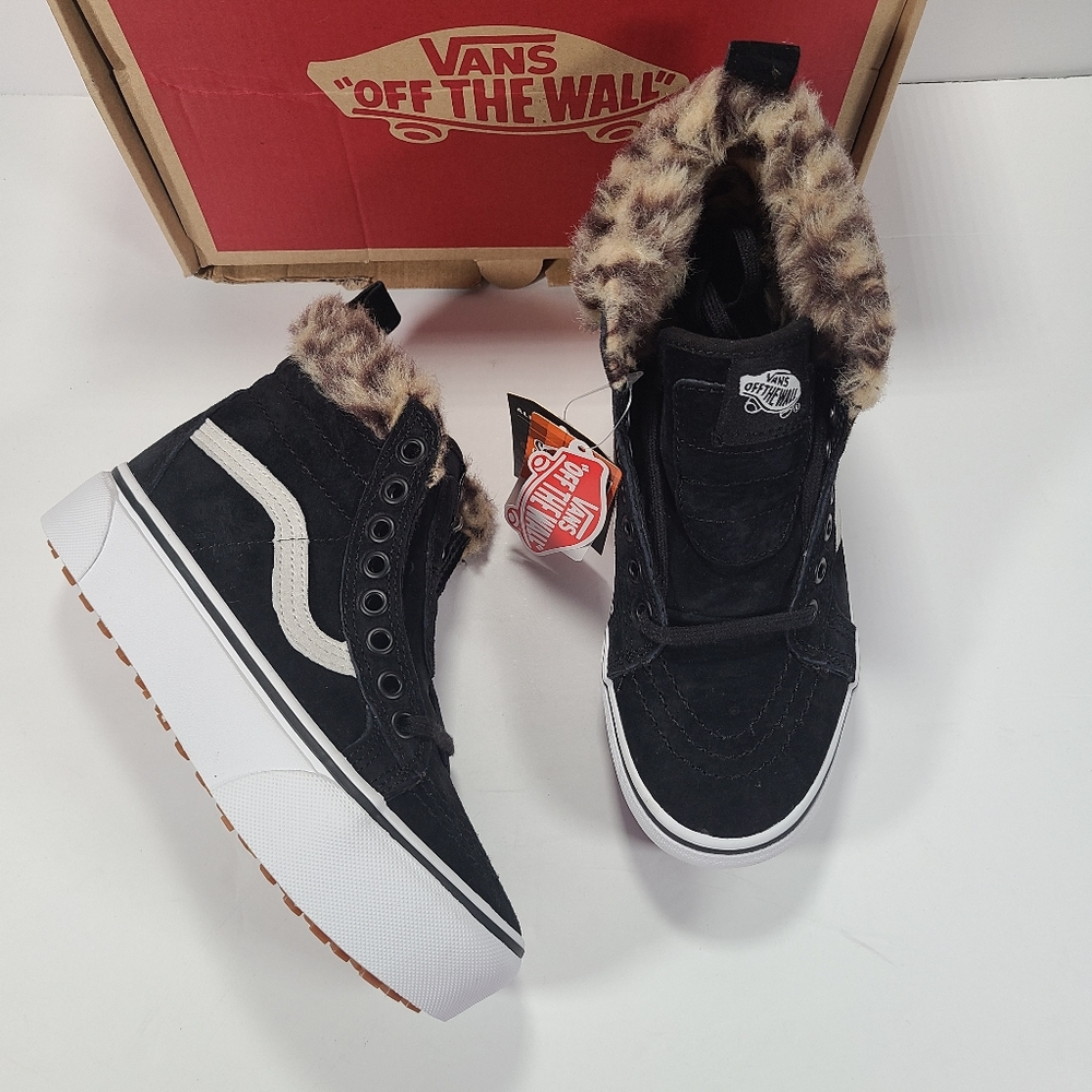 Vans Sk8-Hi Platform All Weather MTE Black Leopard Fur High Top Sneakers Women 5